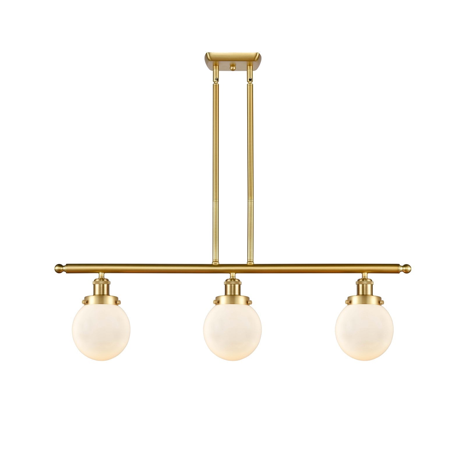 Innovations Beacon 36in 3-Light Island Light | Modern Transitional Satin Gold Steel and Matte White Frosted Glass | Kitchen | Model 916-3I-SG-G201-6