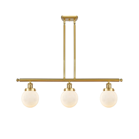 Innovations Beacon 36in 3-Light Island Light | Modern Transitional Satin Gold Steel and Matte White Frosted Glass | Kitchen | Model 916-3I-SG-G201-6