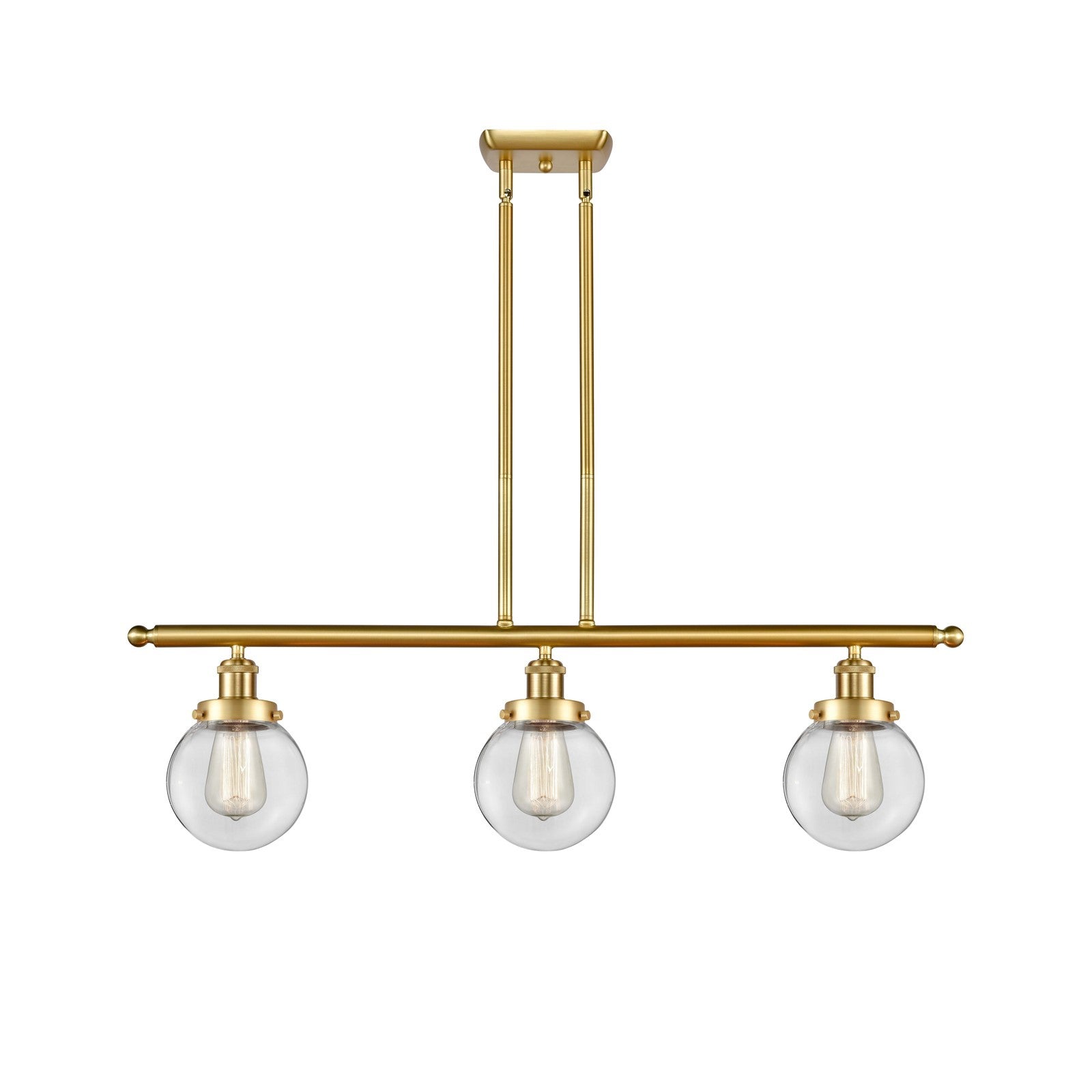 Innovations Beacon 36in 3-Light Island Light | Modern Transitional Satin Gold Steel and Clear Glass | Kitchen Island & Dining | Model 916-3I-SG-G202-6