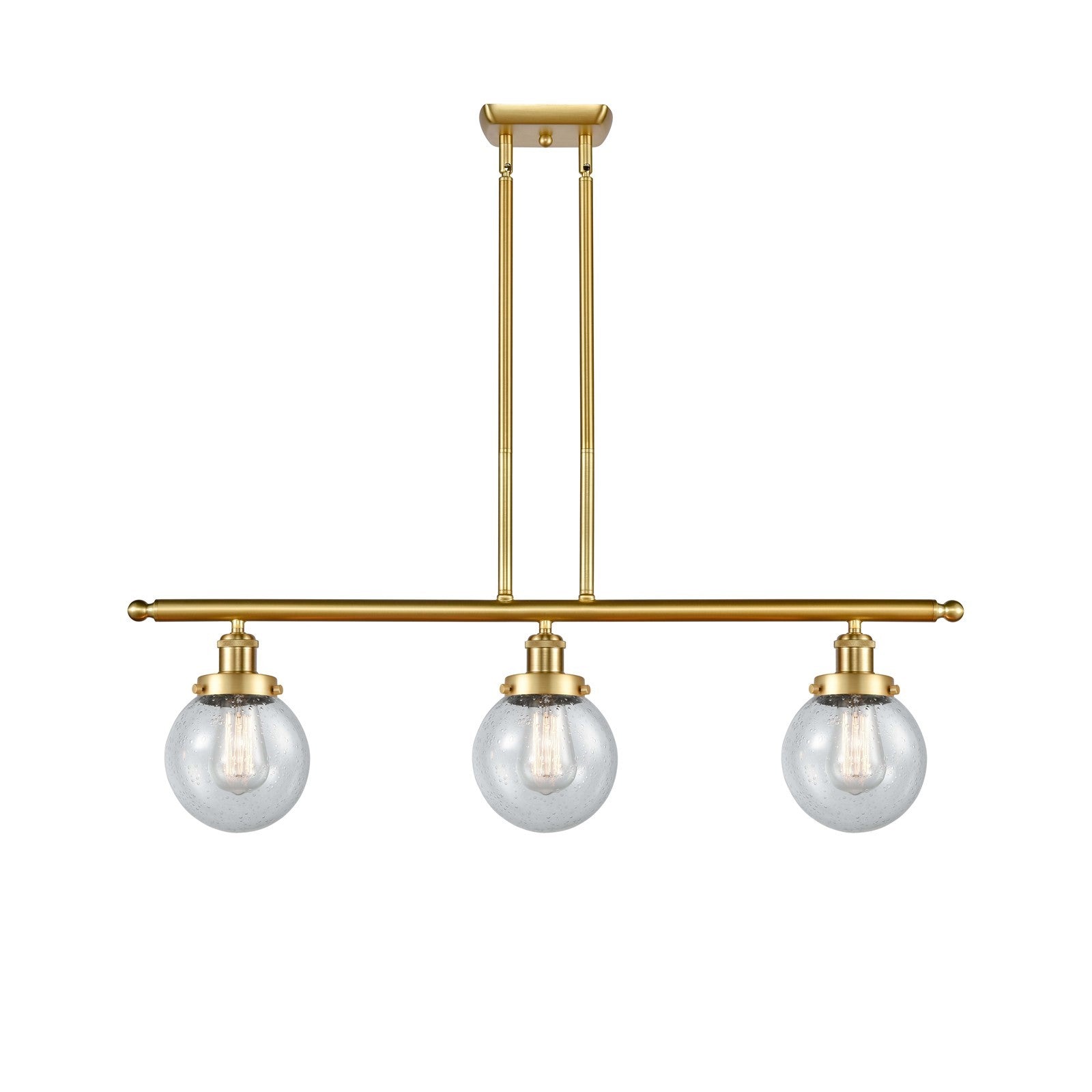 Innovations Beacon 36in 3-Light Island Light | Modern Transitional Satin Gold Steel and Seedy Glass | Kitchen Island & Dining | Model 916-3I-SG-G204-6