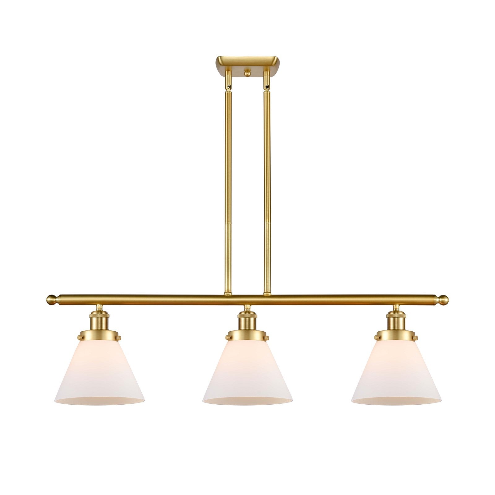 Innovations Cone 36in 3-Light Island Light | Industrial Transitional Satin Gold Steel and Matte White Frosted Glass | Kitchen Island | Model 916-3I-SG-G41