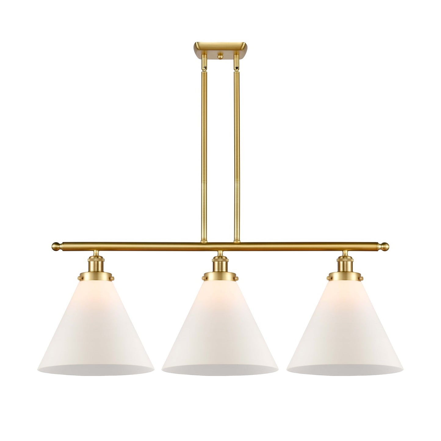 Innovations Cone 36in 3-Light Island Light | Industrial Satin Gold Steel and Matte White Frosted Glass | Kitchen Island & Dining | Model 916-3I-SG-G41-L