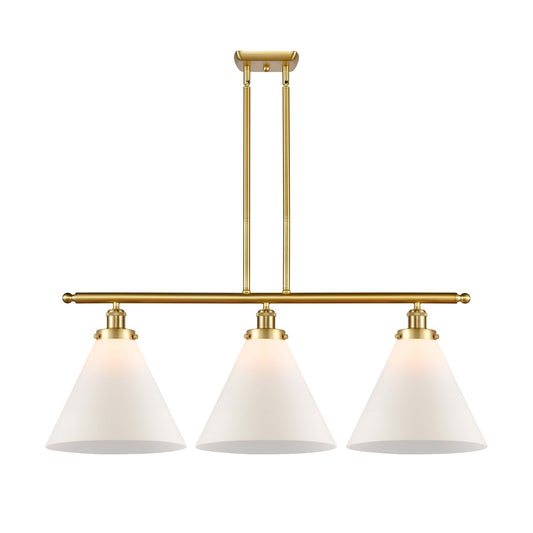 Innovations Cone 36in 3-Light Island Light | Industrial Satin Gold Steel and Matte White Frosted Glass | Kitchen Island & Dining | Model 916-3I-SG-G41-L
