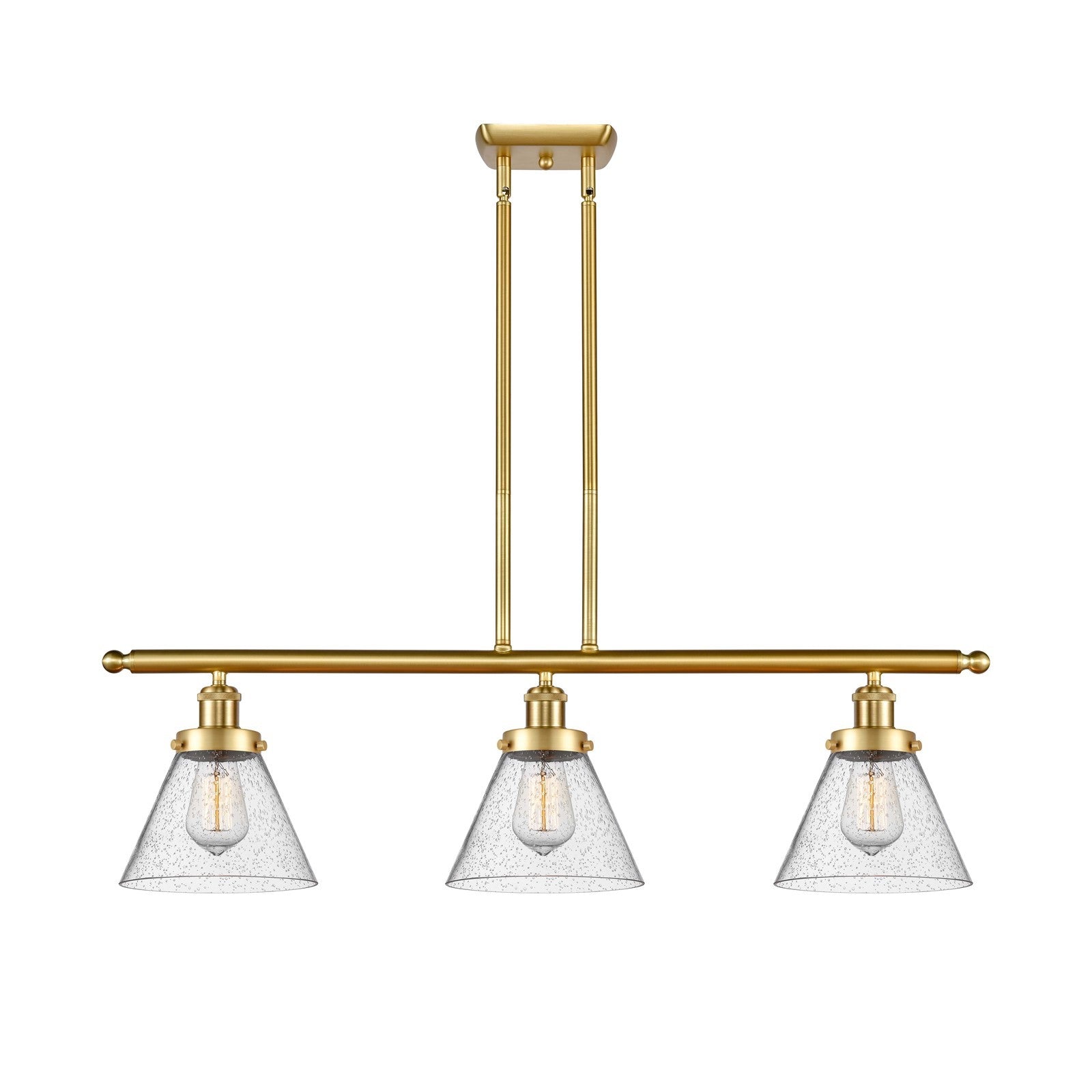 Innovations Cone 36in 3-Light Island Light | Industrial Satin Gold Steel and Seedy Glass | Kitchen Island & Dining Room | Model 916-3I-SG-G44