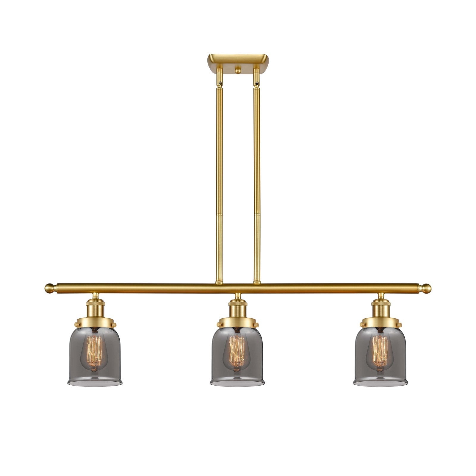 Innovations Bell 36in 3-Light Island Pendant | Industrial Satin Gold Steel and Light Smoke Glass | Kitchen Island & Dining Room | Model 916-3I-SG-G53