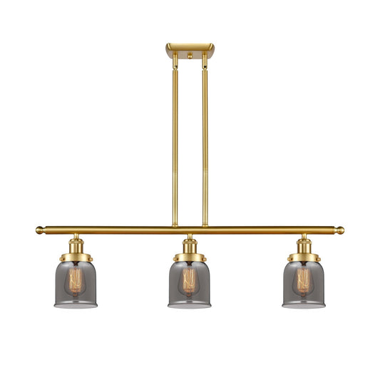 Innovations Bell 36in 3-Light Island Pendant | Industrial Satin Gold Steel and Light Smoke Glass | Kitchen Island & Dining Room | Model 916-3I-SG-G53
