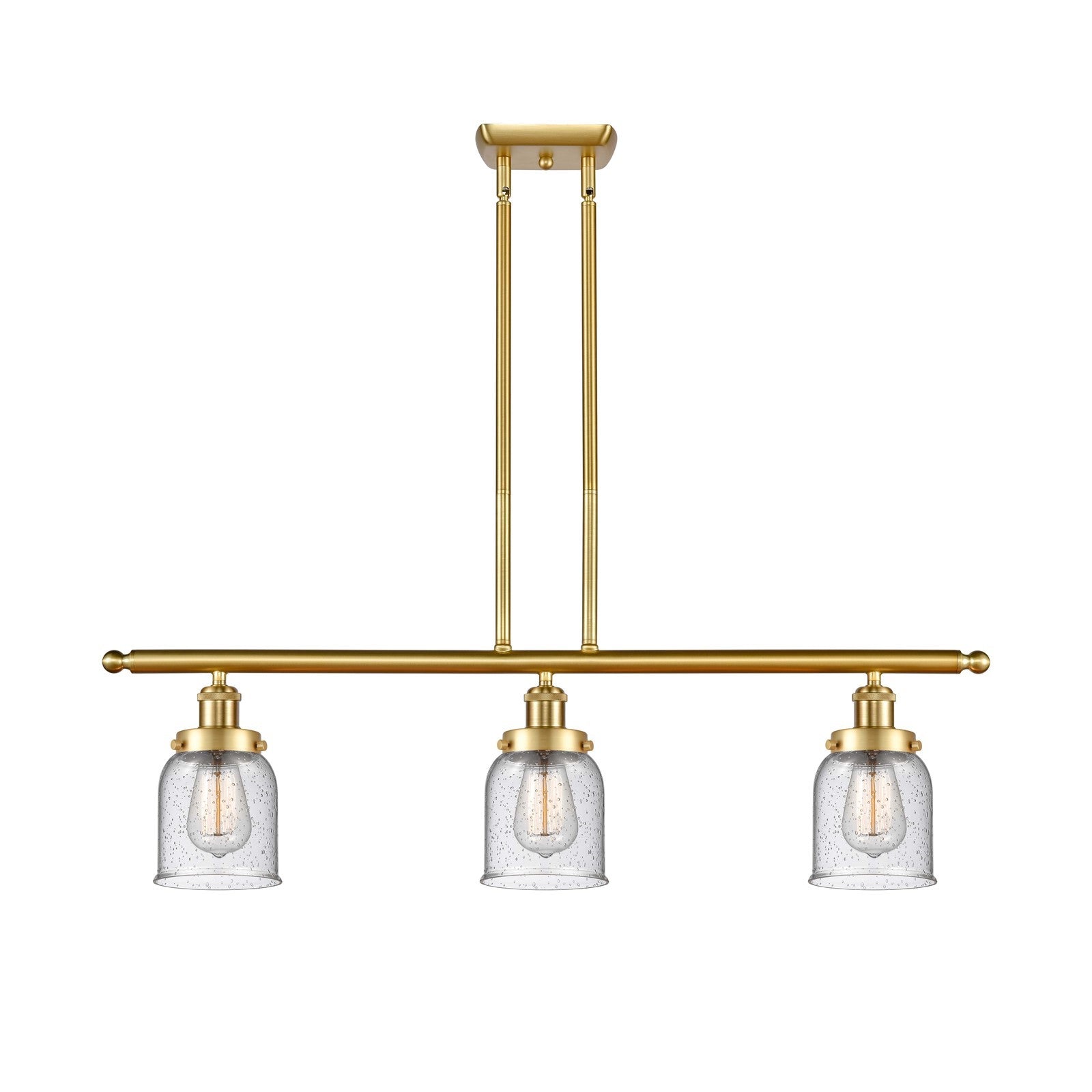 Innovations Bell 36in 3-Light Island Pendant | Industrial Satin Gold Steel and Seedy Glass | Kitchen Island & Dining Room | Model 916-3I-SG-G54