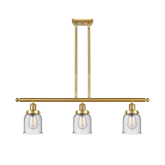 Innovations Bell 36in 3-Light Island Pendant | Industrial Satin Gold Steel and Seedy Glass | Kitchen Island & Dining Room | Model 916-3I-SG-G54