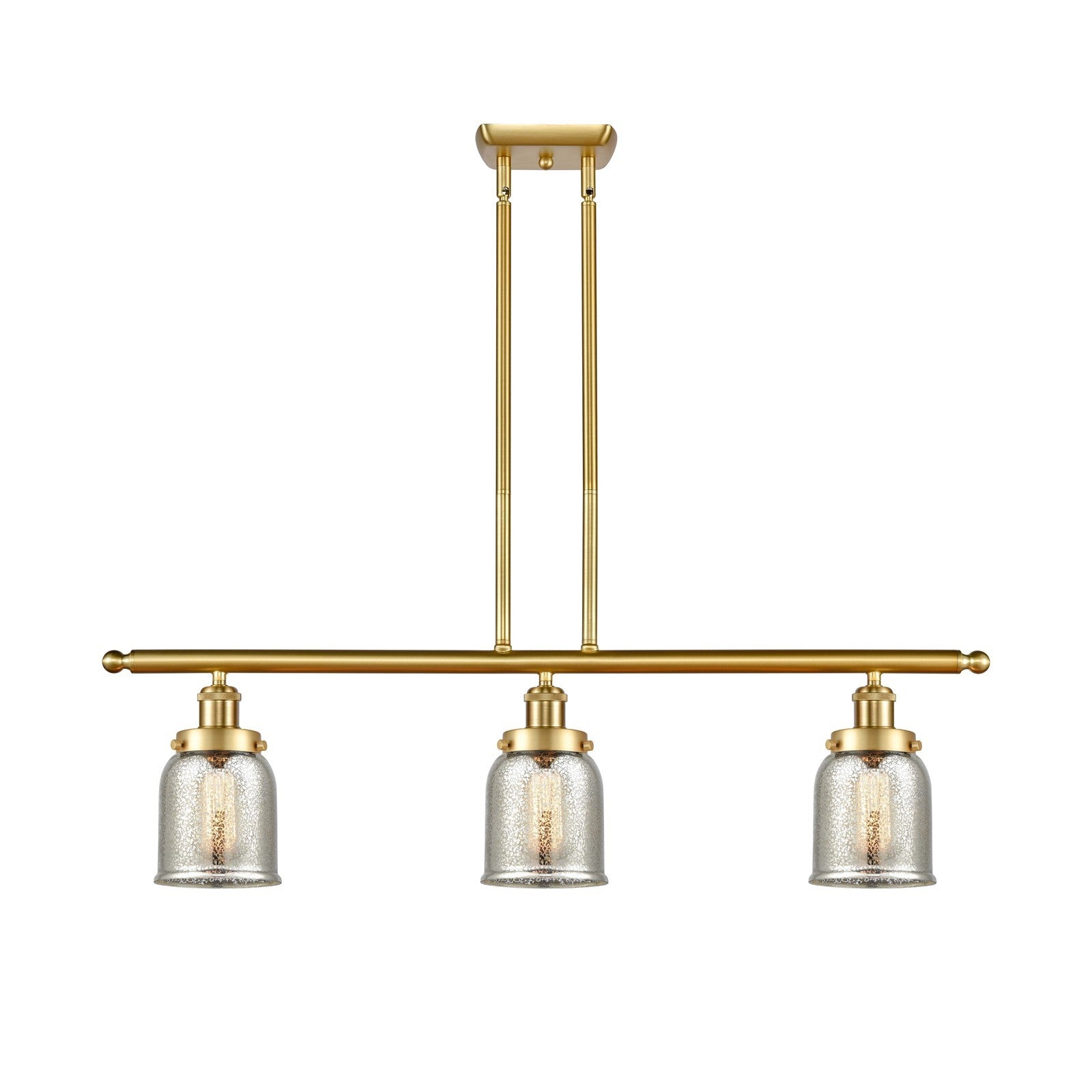 Innovations Bell 36in 3-Light Island Pendant | Industrial Satin Gold Steel and Silver Plated Mercury Glass | Kitchen Island & Dining | Model 916-3I-SG-G58