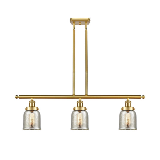 Innovations Bell 36in 3-Light Island Pendant | Industrial Satin Gold Steel and Silver Plated Mercury Glass | Kitchen Island & Dining | Model 916-3I-SG-G58