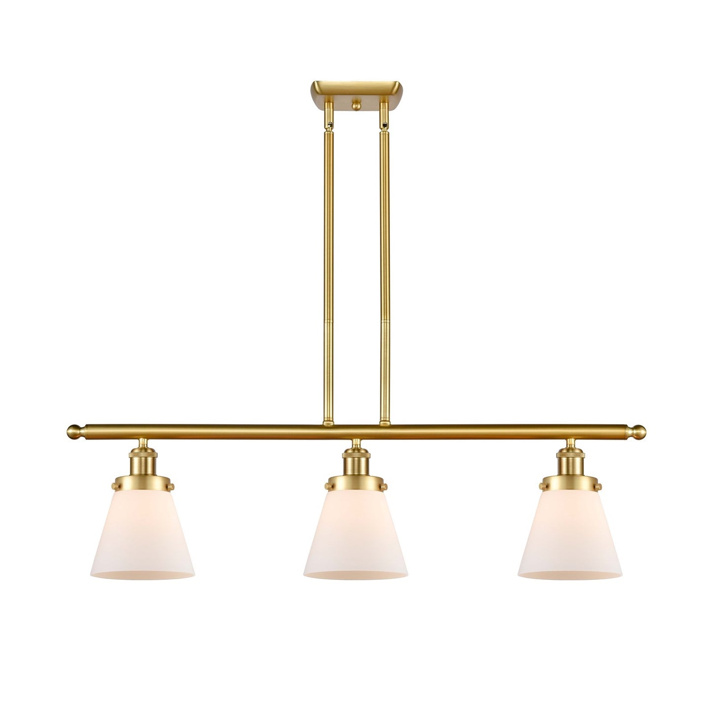 Innovations Cone 36in 3-Light Island Pendant | Industrial Satin Gold Steel and Matte White Frosted Glass | Kitchen Island & Dining | Model 916-3I-SG-G61