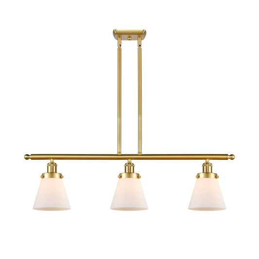 Innovations Cone 36in 3-Light Island Pendant | Industrial Satin Gold Steel and Matte White Frosted Glass | Kitchen Island & Dining | Model 916-3I-SG-G61