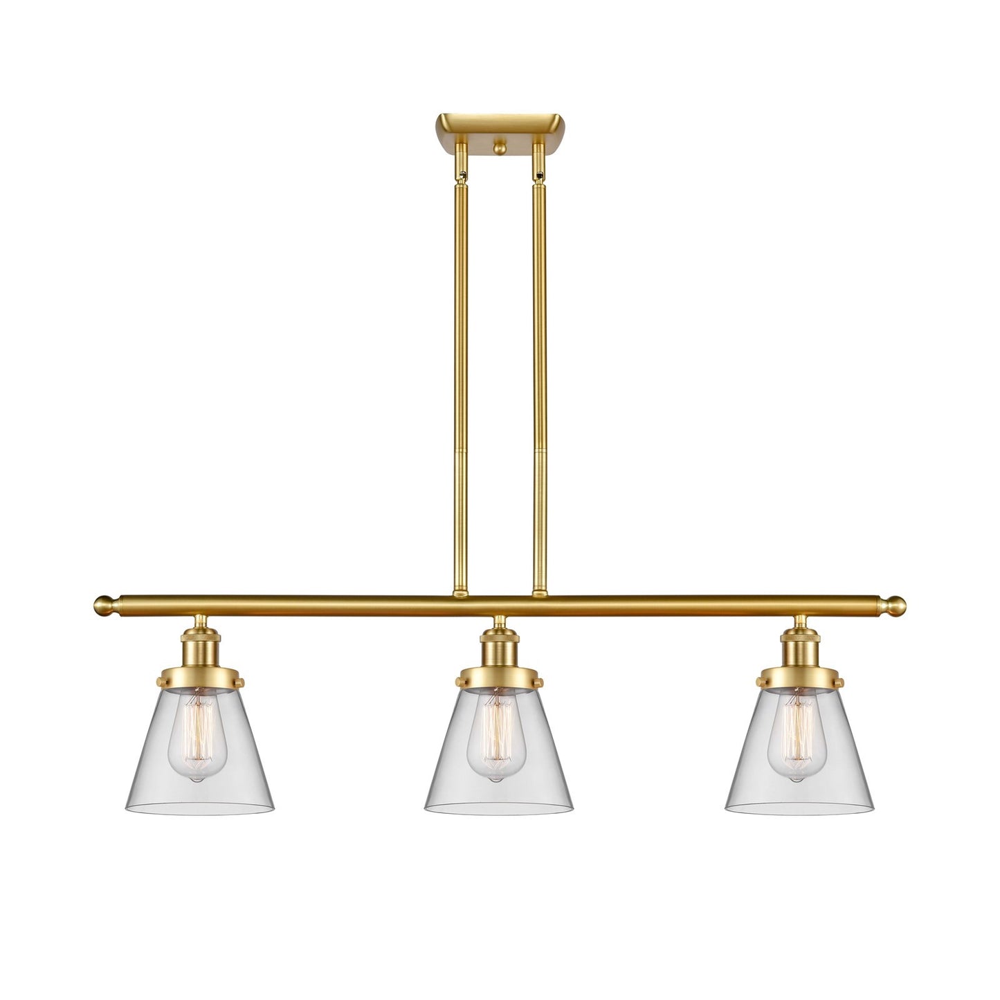Innovations Cone 36in 3-Light Island Light | Industrial Satin Gold Steel and Clear Glass | Kitchen Island & Dining Room | Model 916-3I-SG-G62