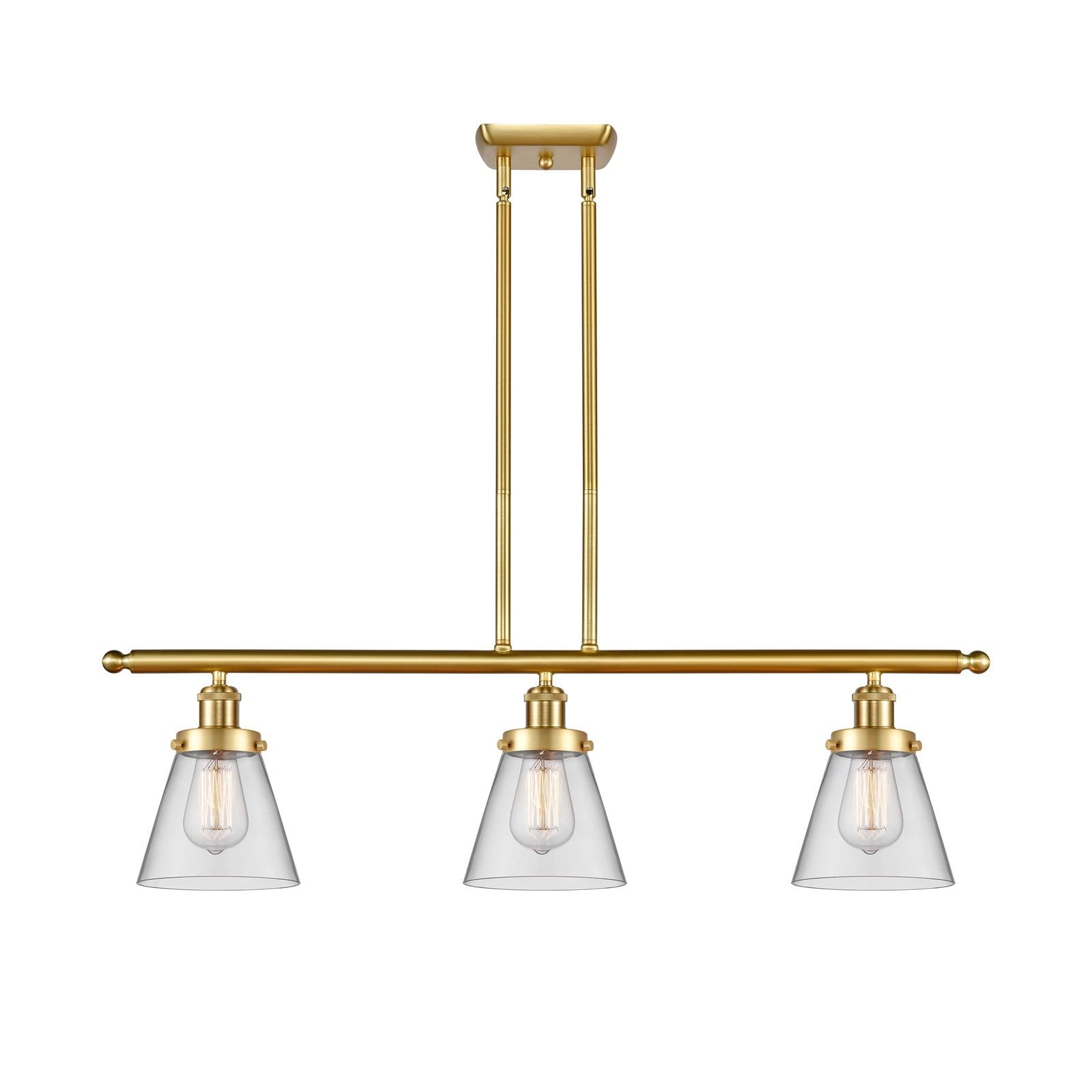 Innovations Cone 36in 3-Light Island Light | Industrial Satin Gold Steel and Clear Glass | Kitchen Island & Dining Room | Model 916-3I-SG-G62