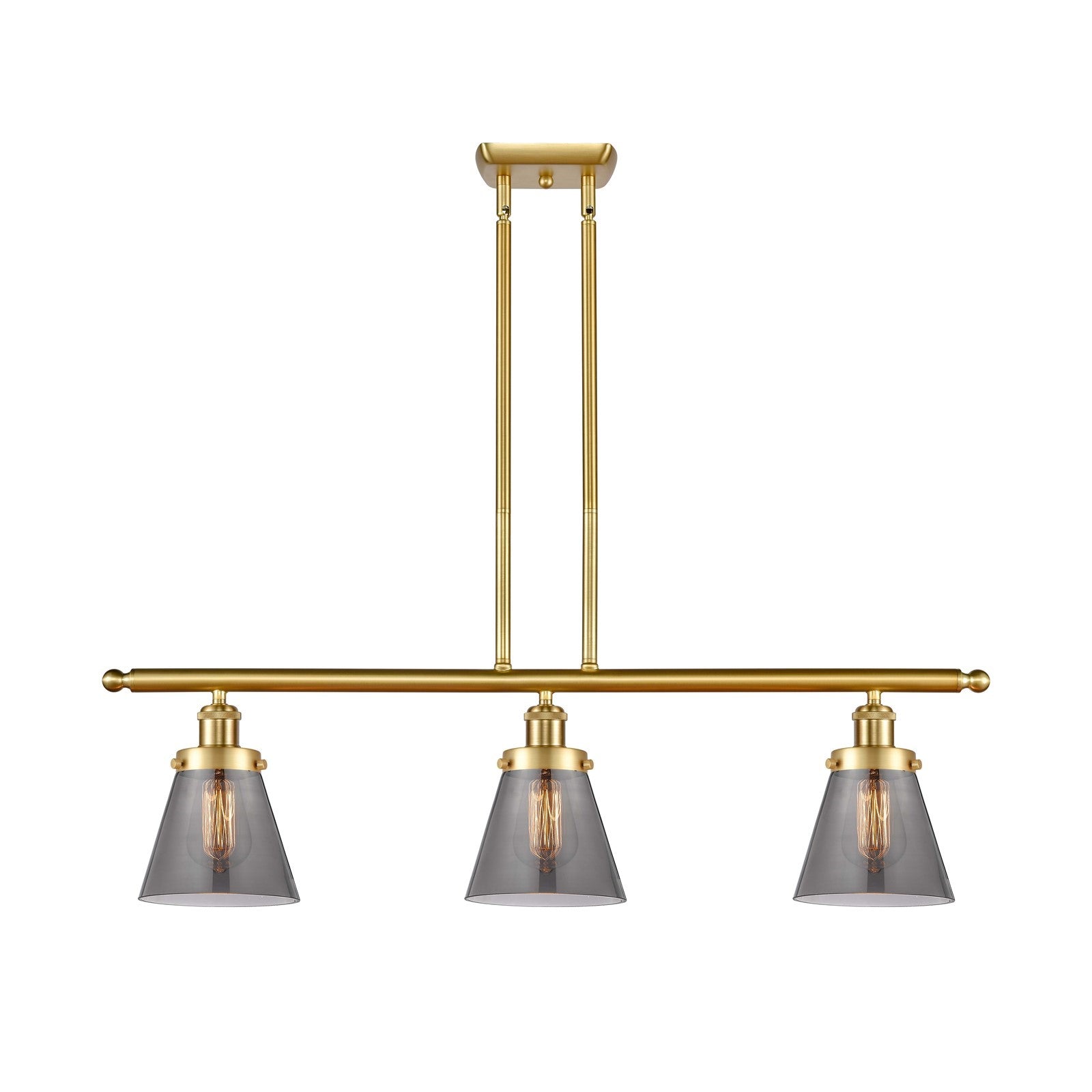 Innovations Cone 36in 3-Light Island Light | Industrial Satin Gold Steel and Light Smoke Glass | Kitchen Island & Dining Room | Model 916-3I-SG-G63
