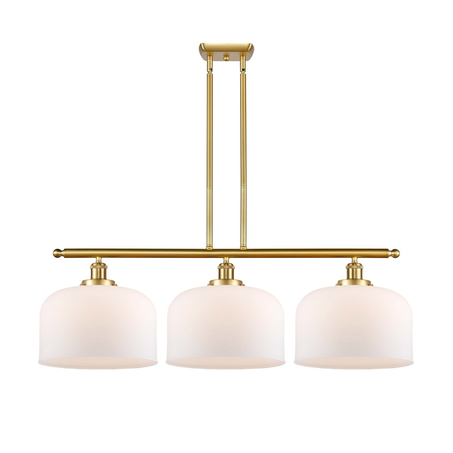 Innovations Bell 36in 3-Light Island Light | Industrial Satin Gold Steel and Matte White Frosted Glass | Kitchen Island & Dining | Model 916-3I-SG-G71-L