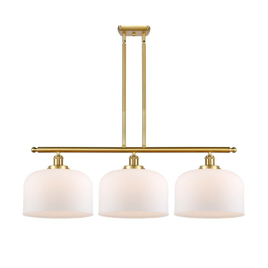 Innovations Bell 36in 3-Light Island Light | Industrial Satin Gold Steel and Matte White Frosted Glass | Kitchen Island & Dining | Model 916-3I-SG-G71-L