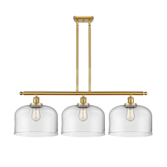 Innovations Bell 36in 3-Light Island Light | Industrial Satin Gold Steel and Clear Glass | Kitchen Island & Dining Room | Model 916-3I-SG-G72-L