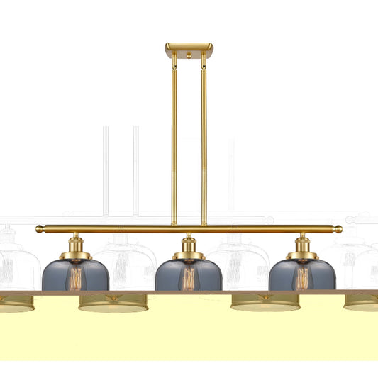 Innovations Bell 36in 3-Light Island Light | Industrial Satin Gold Steel and Light Smoke Glass | Kitchen Island & Dining Room | Model 916-3I-SG-G73