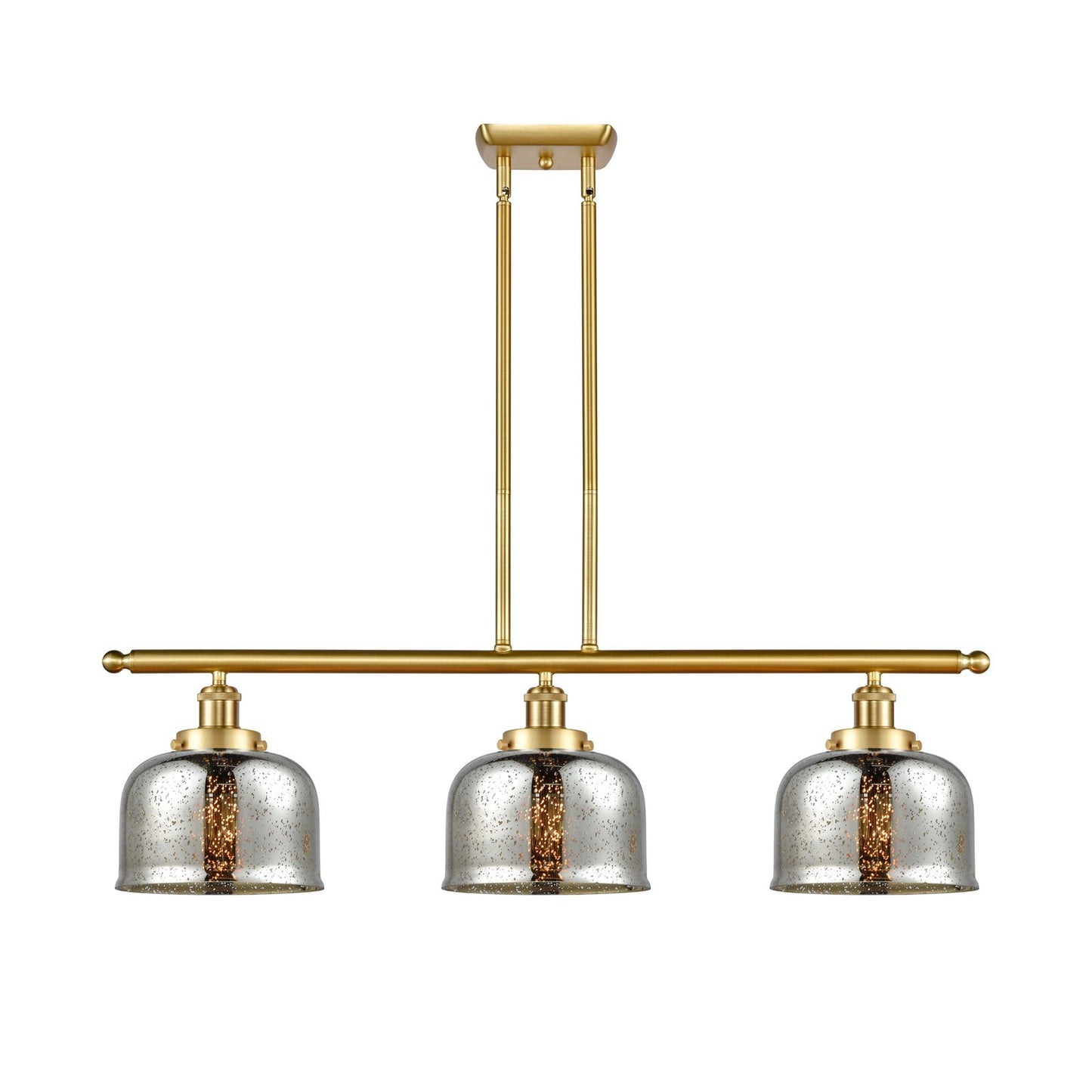 Innovations Bell 36in 3-Light Island Light | Industrial Satin Gold Steel and Cast Brass Silver Plated Mercury Glass | Kitchen Island | Model 916-3I-SG-G78