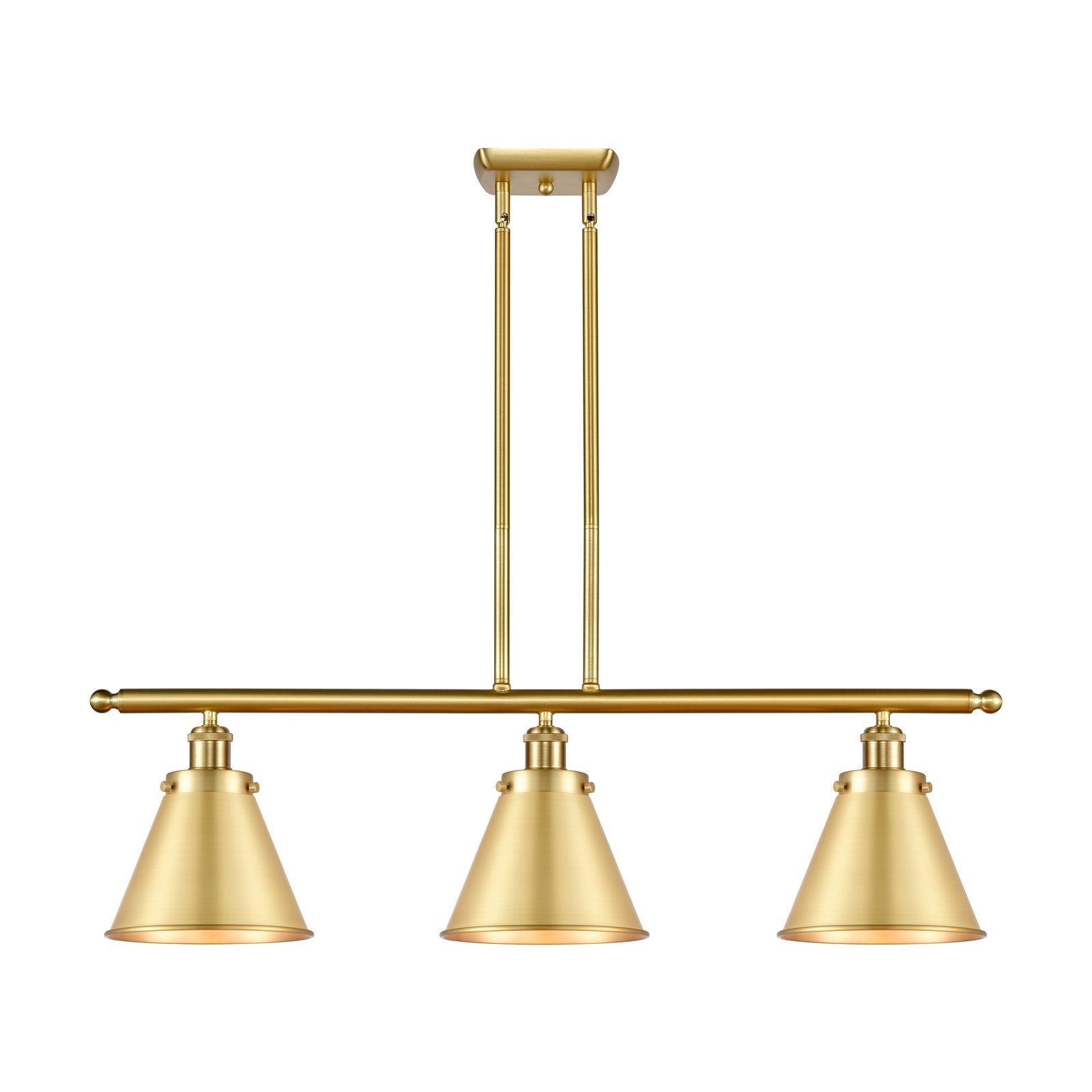 Innovations Appalachian 36in 3-Light Island Light | Industrial Farmhouse Satin Gold Steel and Cast Brass Metal Shade | Kitchen | Model 916-3I-SG-M13-SG