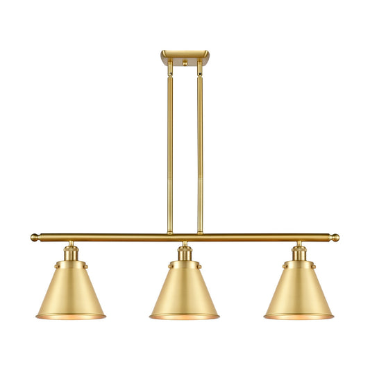 Innovations Appalachian 36in 3-Light Island Light | Industrial Farmhouse Satin Gold Steel and Cast Brass Metal Shade | Kitchen | Model 916-3I-SG-M13-SG