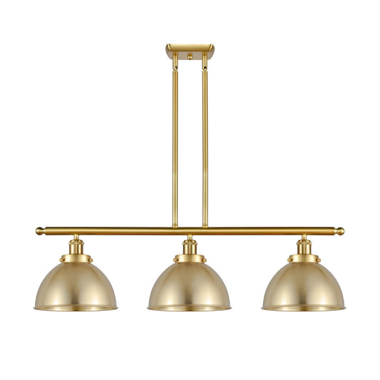 Innovations Derby 36in 3-Light Island Light | Industrial Farmhouse Satin Gold Steel and Cast Brass Metal Shade | Kitchen | Model 916-3I-SG-MFD-10-SG