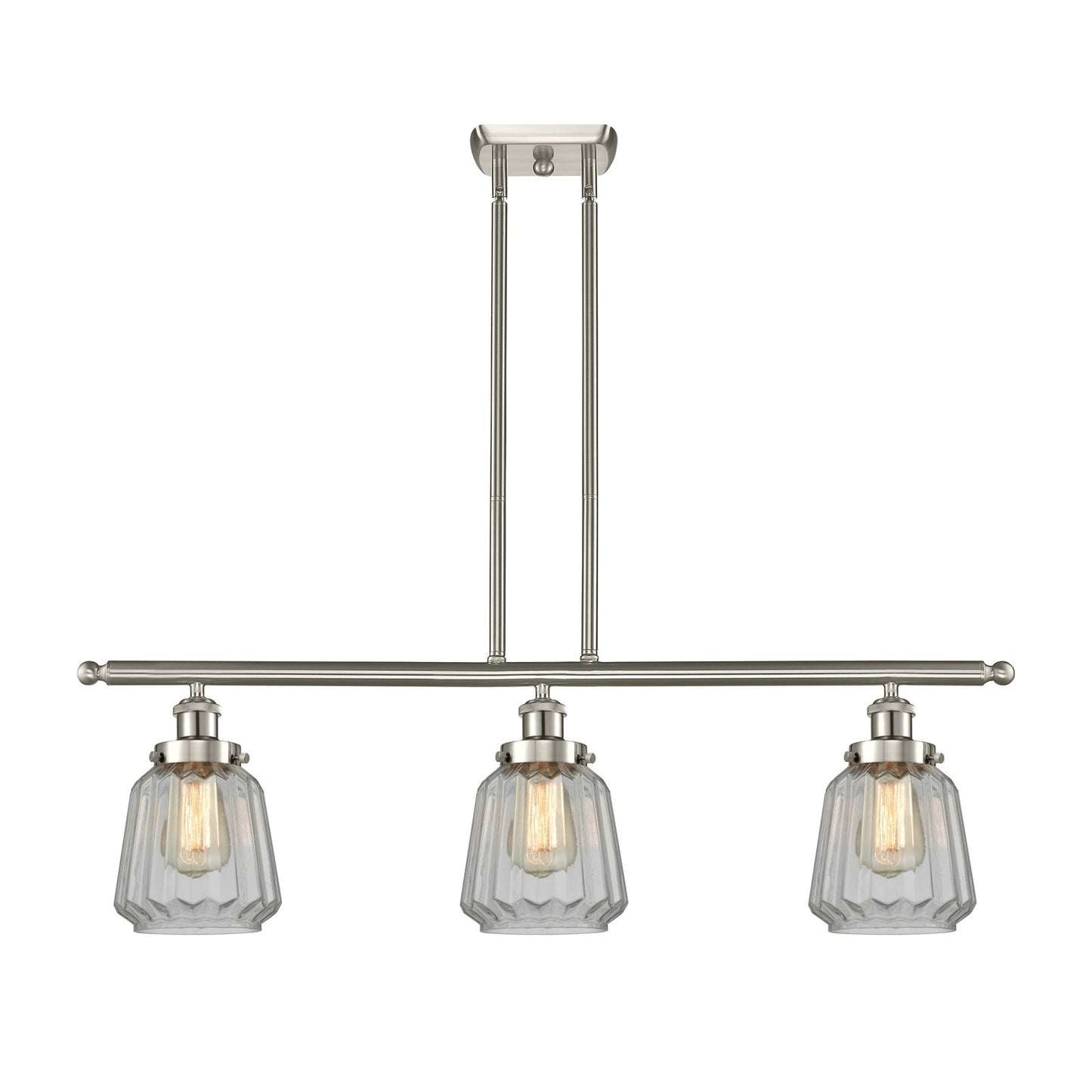 Innovations Chatham 36in 3-Light Island Light | Modern Transitional Brushed Satin Nickel Steel and Clear Ribbed Glass Shade | Model 916-3I-SN-G142