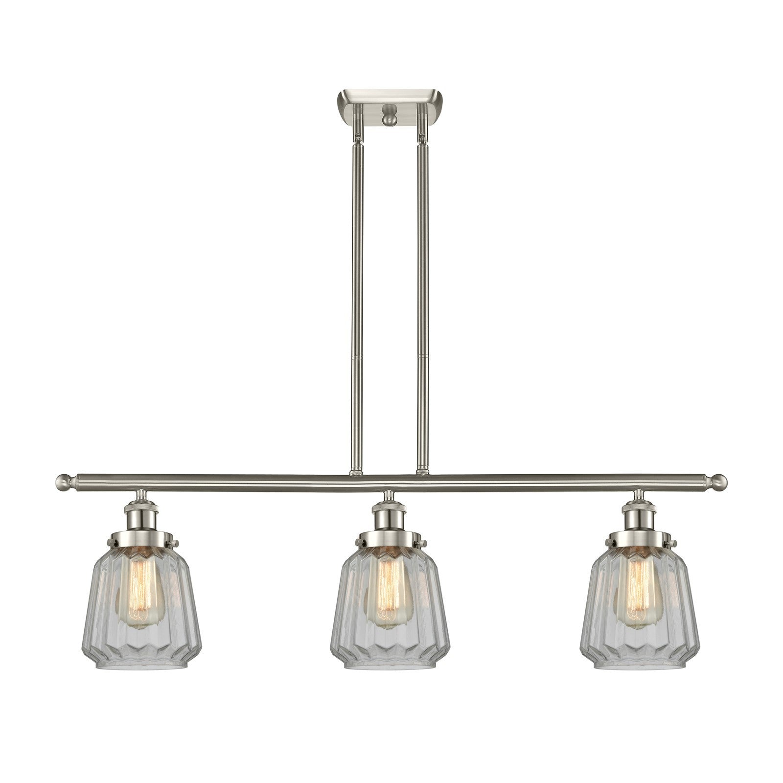 Innovations Chatham 36in 3-Light Island Light | Modern Transitional Brushed Satin Nickel Steel and Clear Ribbed Glass Shade | Model 916-3I-SN-G142