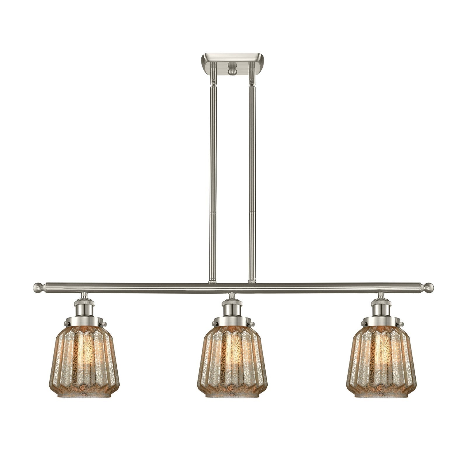 Innovations Chatham 36in 3-Light Island Light | Modern Transitional Brushed Satin Nickel Steel and Mercury Ribbed Glass Shade | Model 916-3I-SN-G146