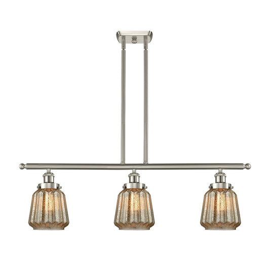 Innovations Chatham 36in 3-Light Island Light | Modern Transitional Brushed Satin Nickel Steel and Mercury Ribbed Glass Shade | Model 916-3I-SN-G146