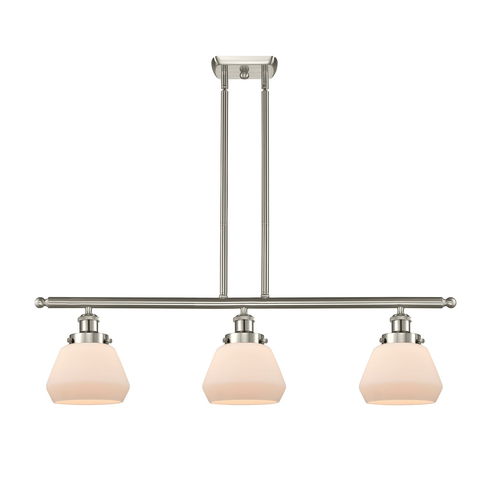 Innovations Fulton 36in 3-Light Island Light | Modern Transitional Brushed Satin Nickel Steel and Matte White Frosted Glass Shade | Model 916-3I-SN-G171
