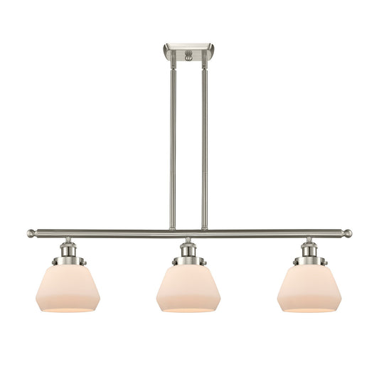Innovations Fulton 36in 3-Light Island Light | Modern Transitional Brushed Satin Nickel Steel and Matte White Frosted Glass Shade | Model 916-3I-SN-G171