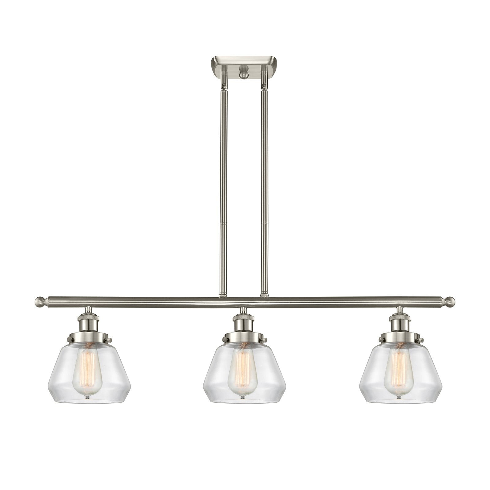 Innovations Fulton 36in 3-Light Island Light | Modern Contempo Brushed Satin Nickel and Clear Glass | Kitchen Island & Dining Room | Model 916-3I-SN-G172