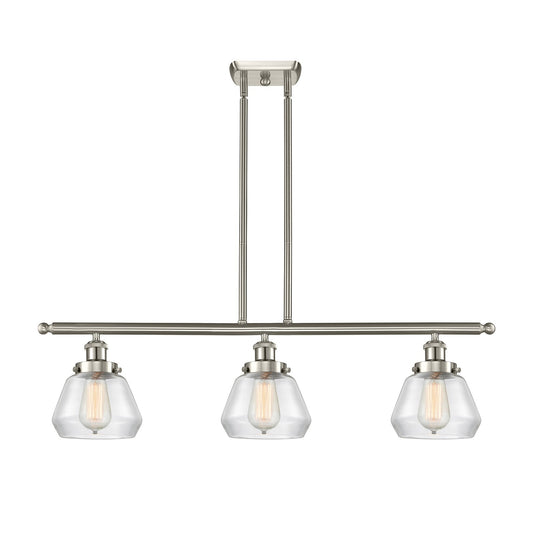 Innovations Fulton 36in 3-Light Island Light | Modern Contempo Brushed Satin Nickel and Clear Glass | Kitchen Island & Dining Room | Model 916-3I-SN-G172