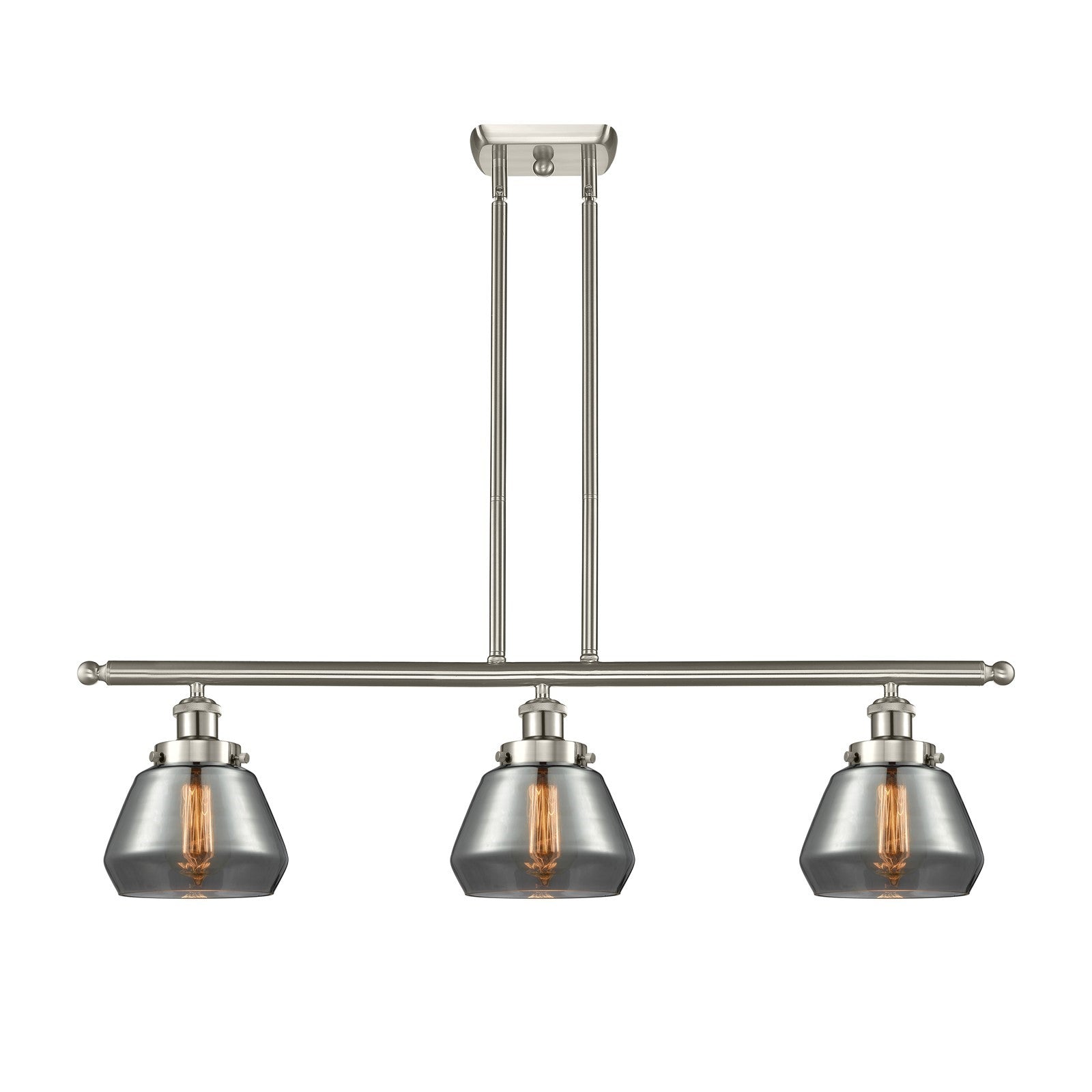 Innovations Fulton 36in 3-Light Island Light | Modern Contempo Brushed Satin Nickel and Light Smoke Glass | Kitchen Island & Dining | Model 916-3I-SN-G173