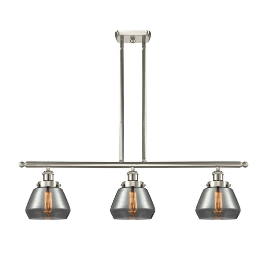 Innovations Fulton 36in 3-Light Island Light | Modern Contempo Brushed Satin Nickel and Light Smoke Glass | Kitchen Island & Dining | Model 916-3I-SN-G173