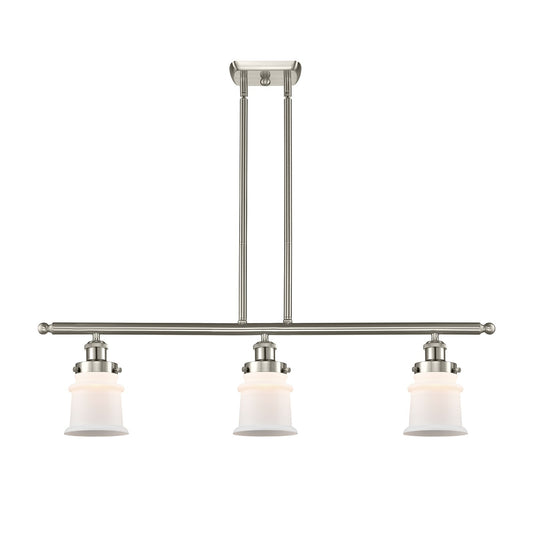 Innovations Canton 36in 3-Light Island Light | Modern Contempo Brushed Satin Nickel and Matte White Small Frosted Glass | Kitchen | Model 916-3I-SN-G181S