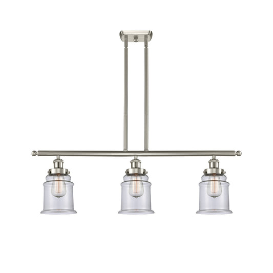 Innovations Canton 36in 3-Light Island Light | Modern Transitional Brushed Satin Nickel and Clear Glass | Kitchen Island & Dining | Model 916-3I-SN-G182