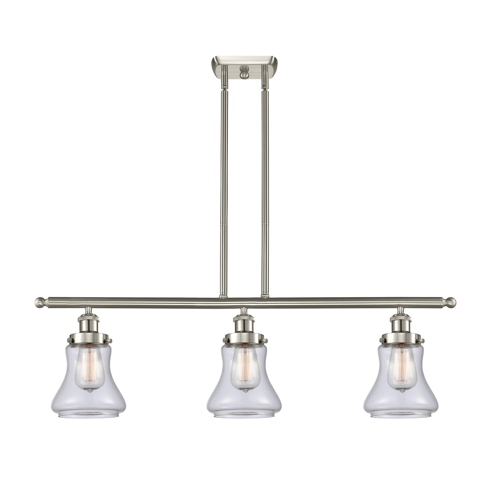 Innovations Bellmont 36in 3-Light Island Light | Brushed Satin Nickel Steel and Clear Glass | Kitchen Island & Dining Room | Model 916-3I-SN-G192