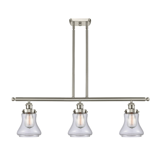 Innovations Bellmont 36in 3-Light Island Light | Brushed Satin Nickel Steel and Clear Glass | Kitchen Island & Dining Room | Model 916-3I-SN-G192