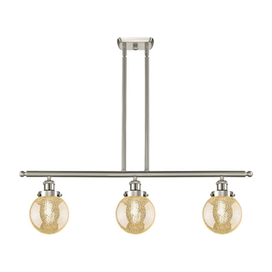 Innovations Beacon 36in 3-Light Island Light | Brushed Satin Nickel Steel and Mercury Seeded Glass | Kitchen Island & Dining Room | Model 916-3I-SN-G208-6