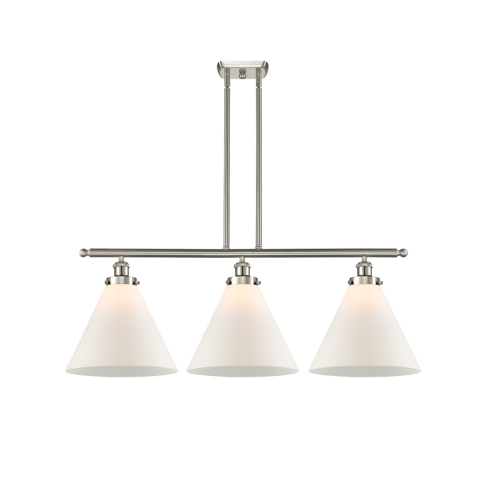 Innovations Cone 36in 3-Light Island Light | Brushed Satin Nickel Steel and Matte White Frosted Glass | Kitchen Island & Dining | Model 916-3I-SN-G41-L