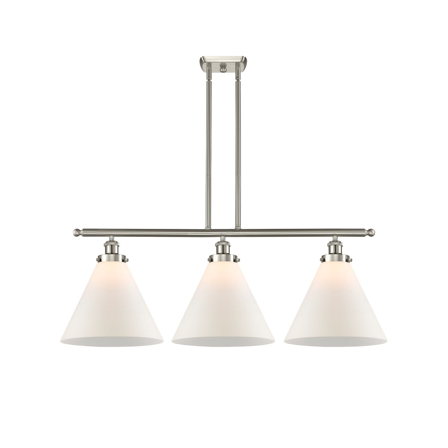 Innovations Cone 36in 3-Light Island Light | Industrial Brushed Satin Nickel Steel and Frosted White Glass | Kitchen Island & | Model 916-3I-SN-G41-L-LED
