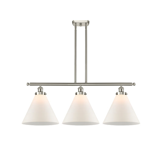 Innovations Cone 36in 3-Light Island Light | Industrial Brushed Satin Nickel Steel and Frosted White Glass | Kitchen Island & | Model 916-3I-SN-G41-L-LED