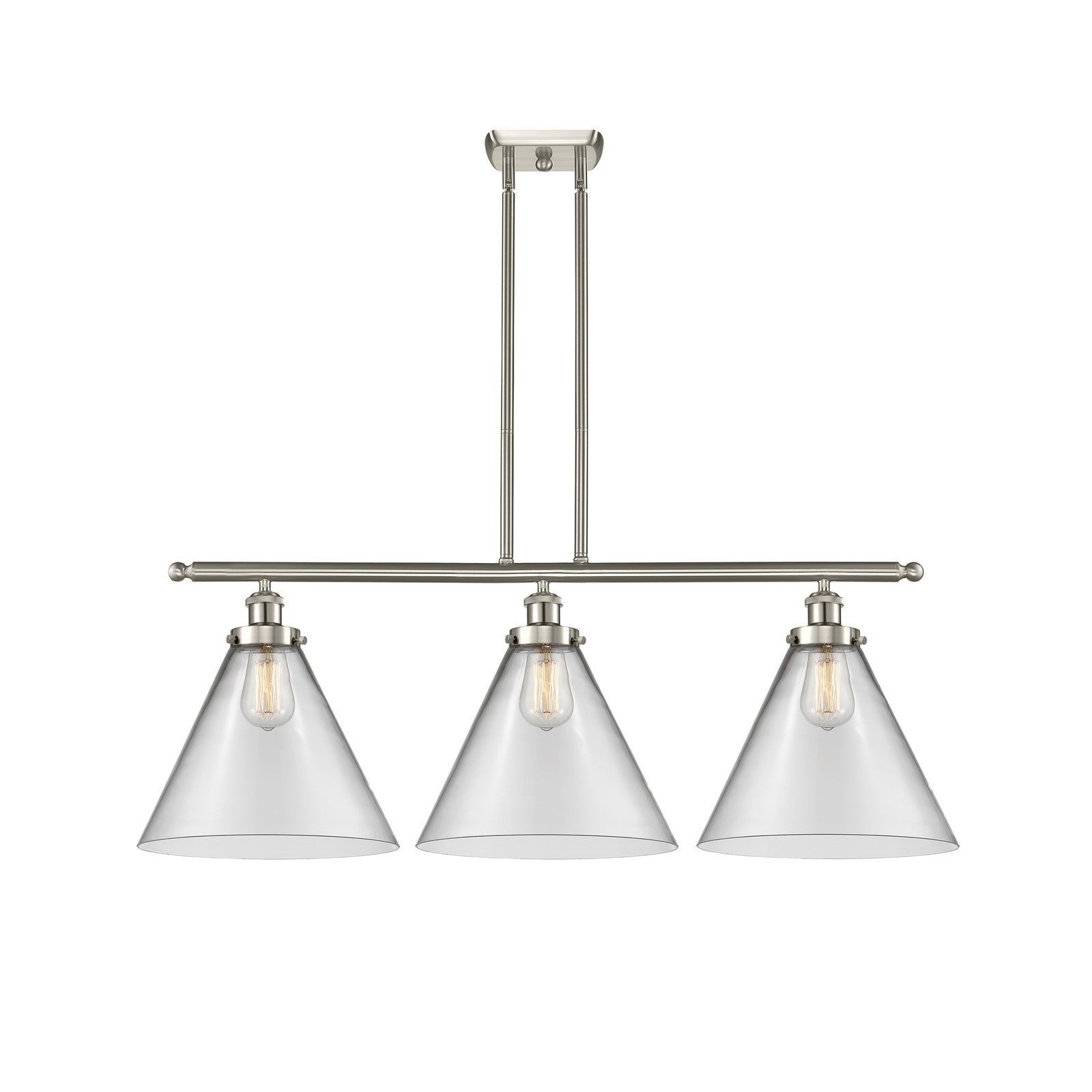 Innovations Cone 36in 3-Light Island Light | Industrial Brushed Satin Nickel Steel and Clear Glass | Kitchen Island & Dining | Model 916-3I-SN-G42-L-LED