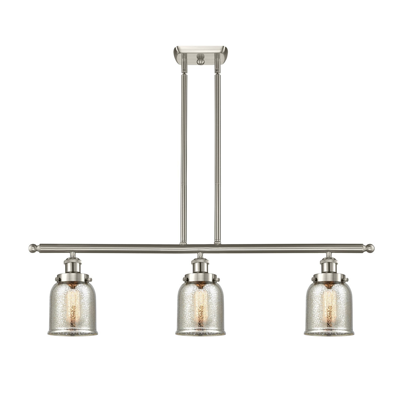 Innovations Bell 36in 3-Light Island Light | Industrial Brushed Satin Nickel and Silver Plated Mercury Glass | Kitchen Island & | Model 916-3I-SN-G58
