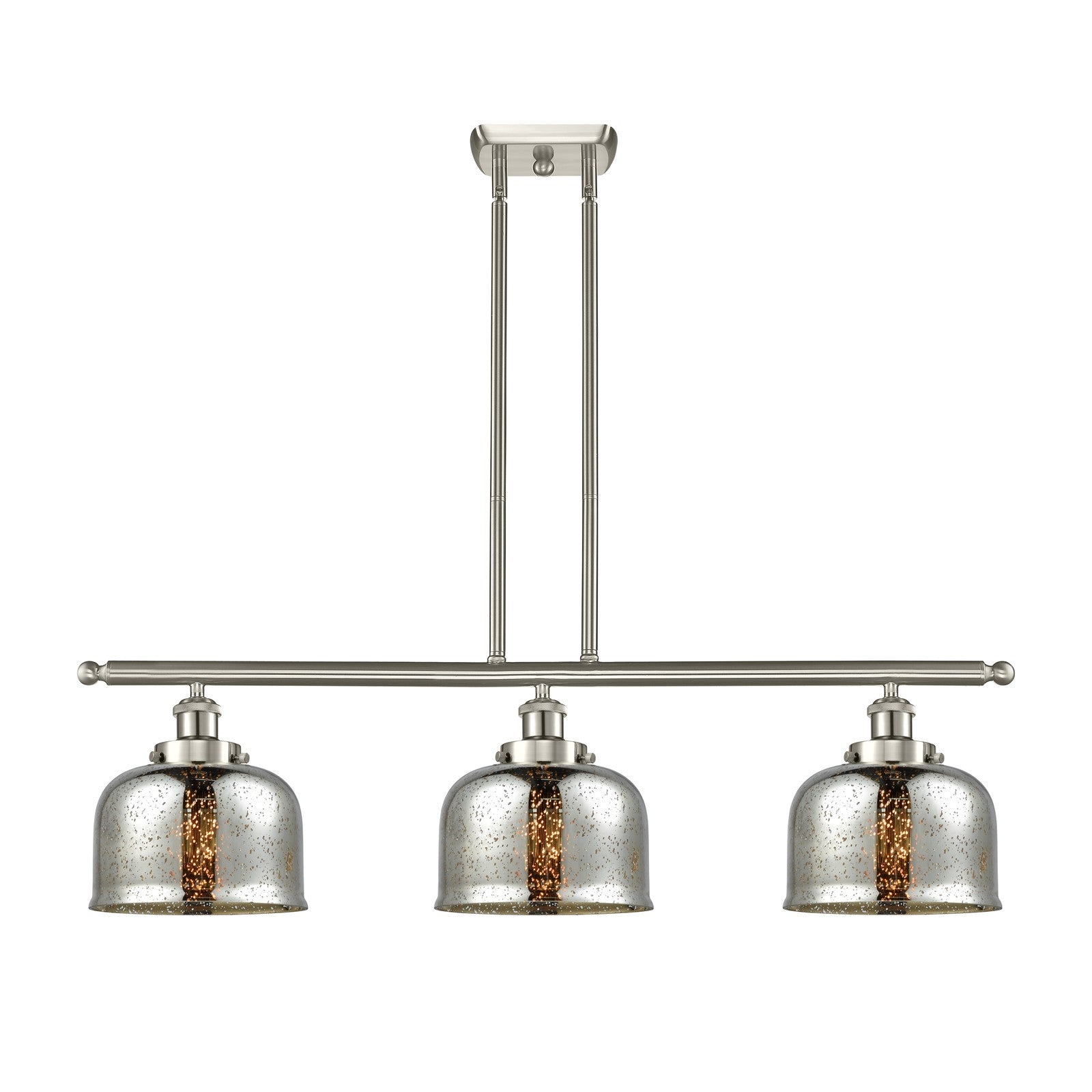Innovations Bell 36in 3-Light Island Light | Industrial Brushed Satin Nickel and Silver Plated Mercury Glass | Kitchen Island & | Model 916-3I-SN-G78