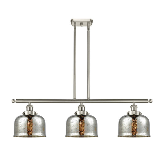 Innovations Bell 36in 3-Light Island Light | Industrial Brushed Satin Nickel and Silver Plated Mercury Glass | Kitchen Island & | Model 916-3I-SN-G78-LED