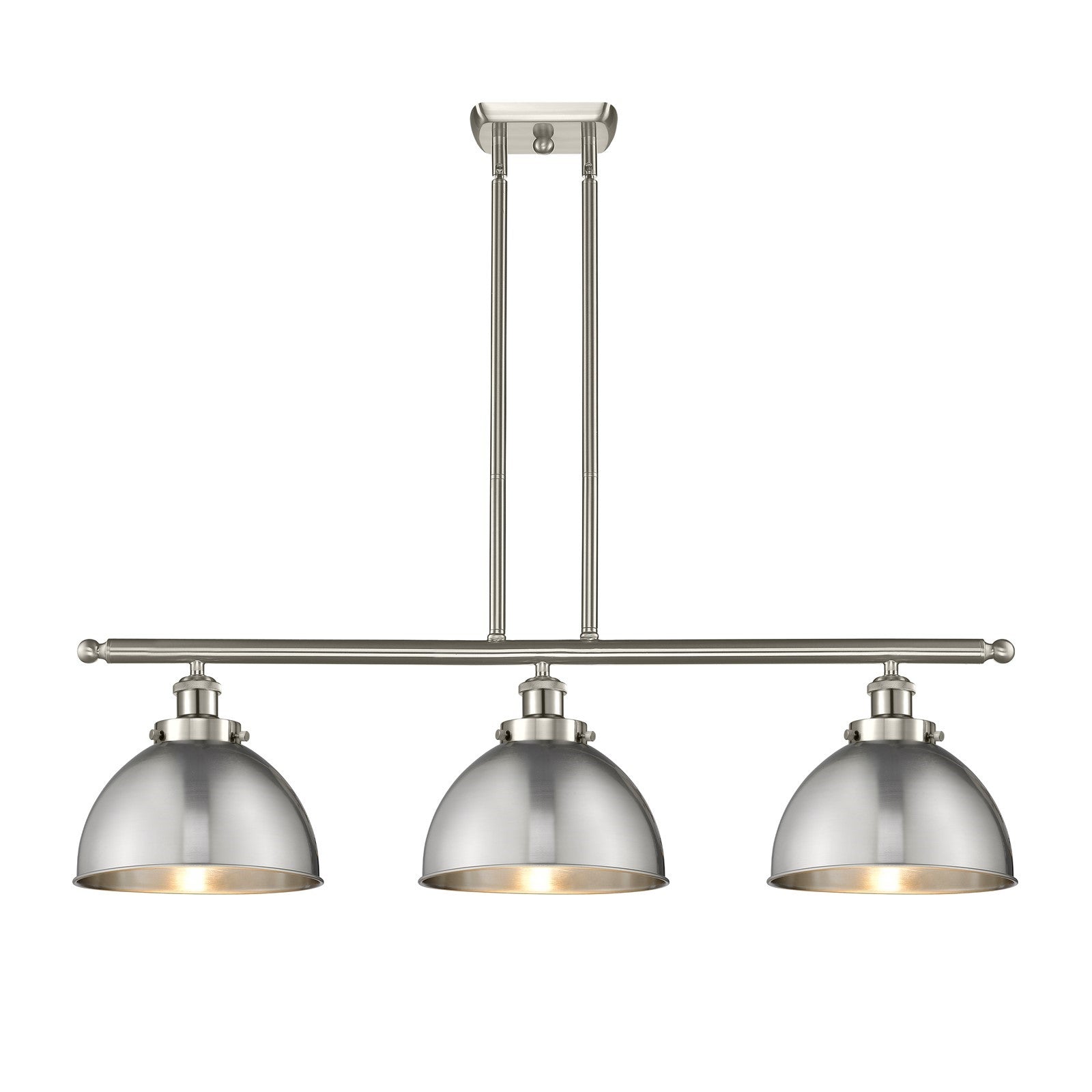 Innovations Derby 36in 3-Light LED Island Light | Industrial Farmhouse Brushed Satin Nickel Steel and Metal Shade | Model 916-3I-SN-MFD-10-SN-LED
